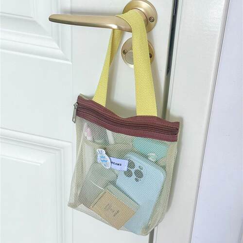 黄色网布手提收纳袋大容量