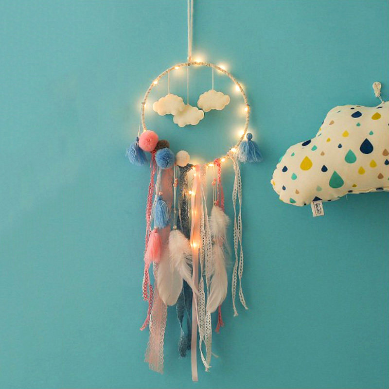 捕夢網diy羽毛帶燈手工風鈴挂件少女心補夢網房間室內裝飾品挂飾在類目 家居飾品, 創意飾品, 空中吊飾中 - 來自Buy2taobao.com提供專業的淘寶代購服務