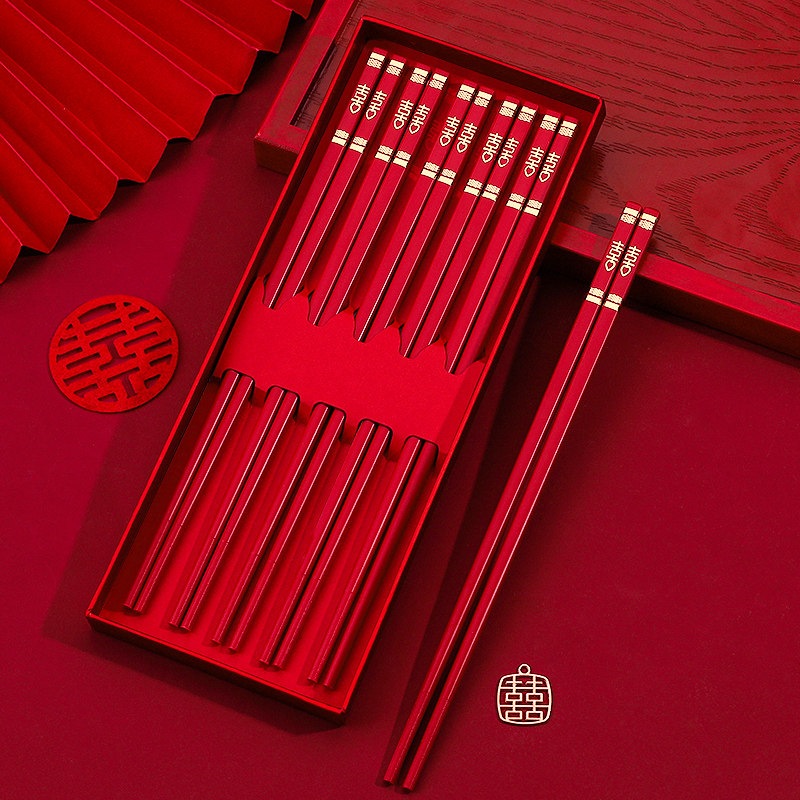 速发喜筷结婚一对用礼用品大全喜事色红木筷子回礼礼盒装套装家婚