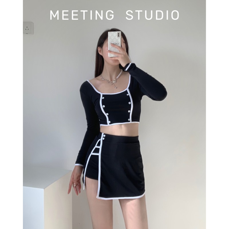 速发泡温泉202体新款保长守袖分1高腰裙式遮肚装