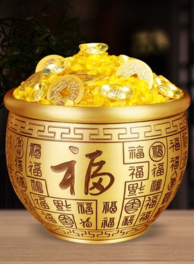 速发百福缸黄铜米缸件宝盆摆聚特大客铜盆存钱罐家居号厅玄关装饰
