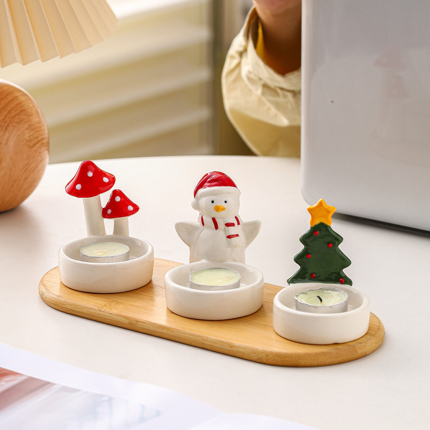 陶瓷圣诞树烛台香薰小蘑菇