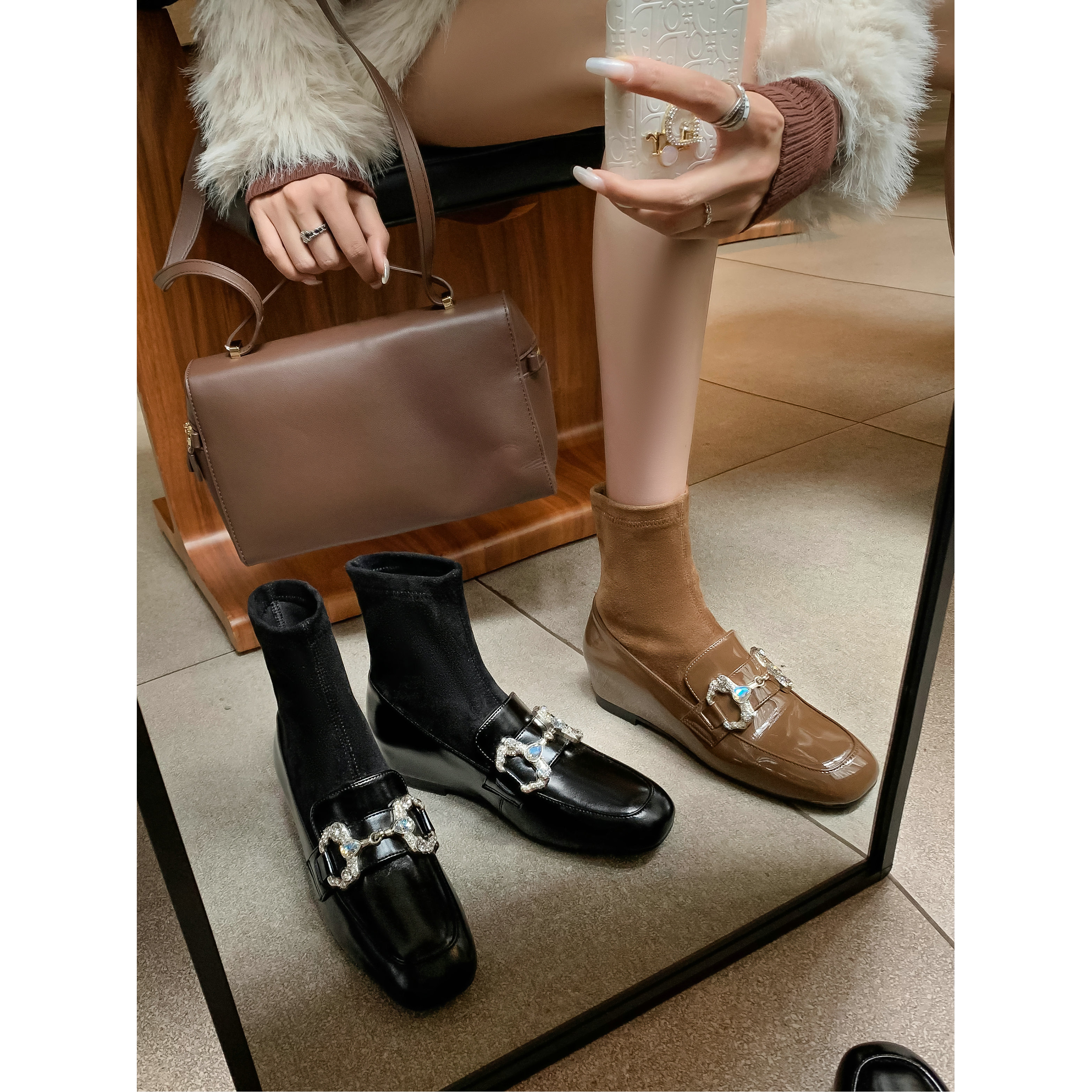 SHERO牧野水钻马衔扣弹力袜靴