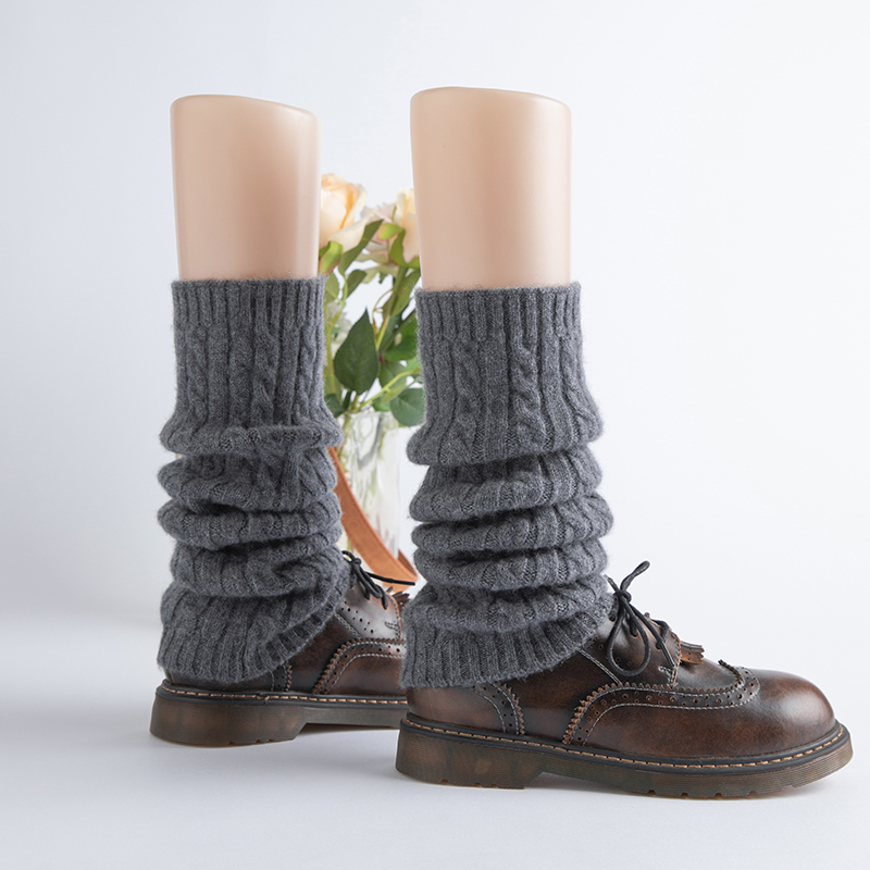 冬季100山羊绒袜套保暖长筒袜针织堆堆袜护小腿脚腕腿套扭花袜筒