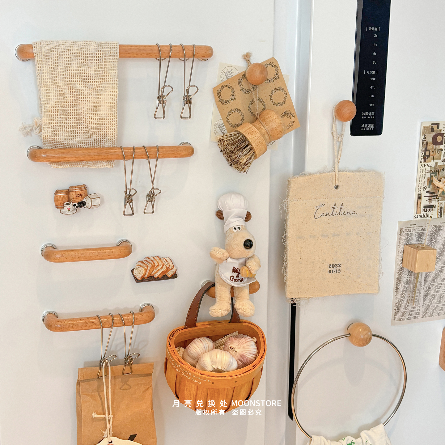 ins原木色磁吸挂杆冰箱贴夹子