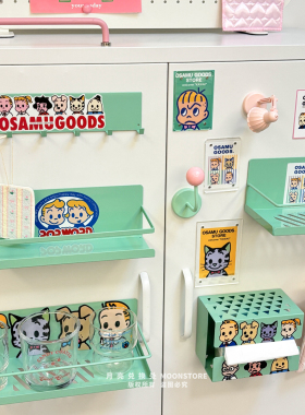 ins日系原田治复古铁艺磁吸置物架冰箱贴粉绿色收纳架装饰铁皮柜