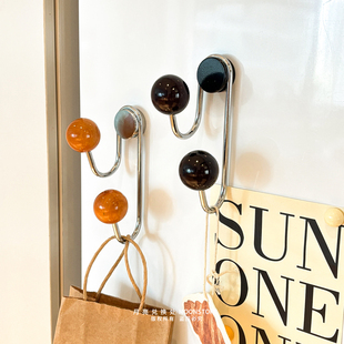 韩国ins复古木球磁吸挂钩冰箱贴免打孔入户门厨房装饰创意磁性