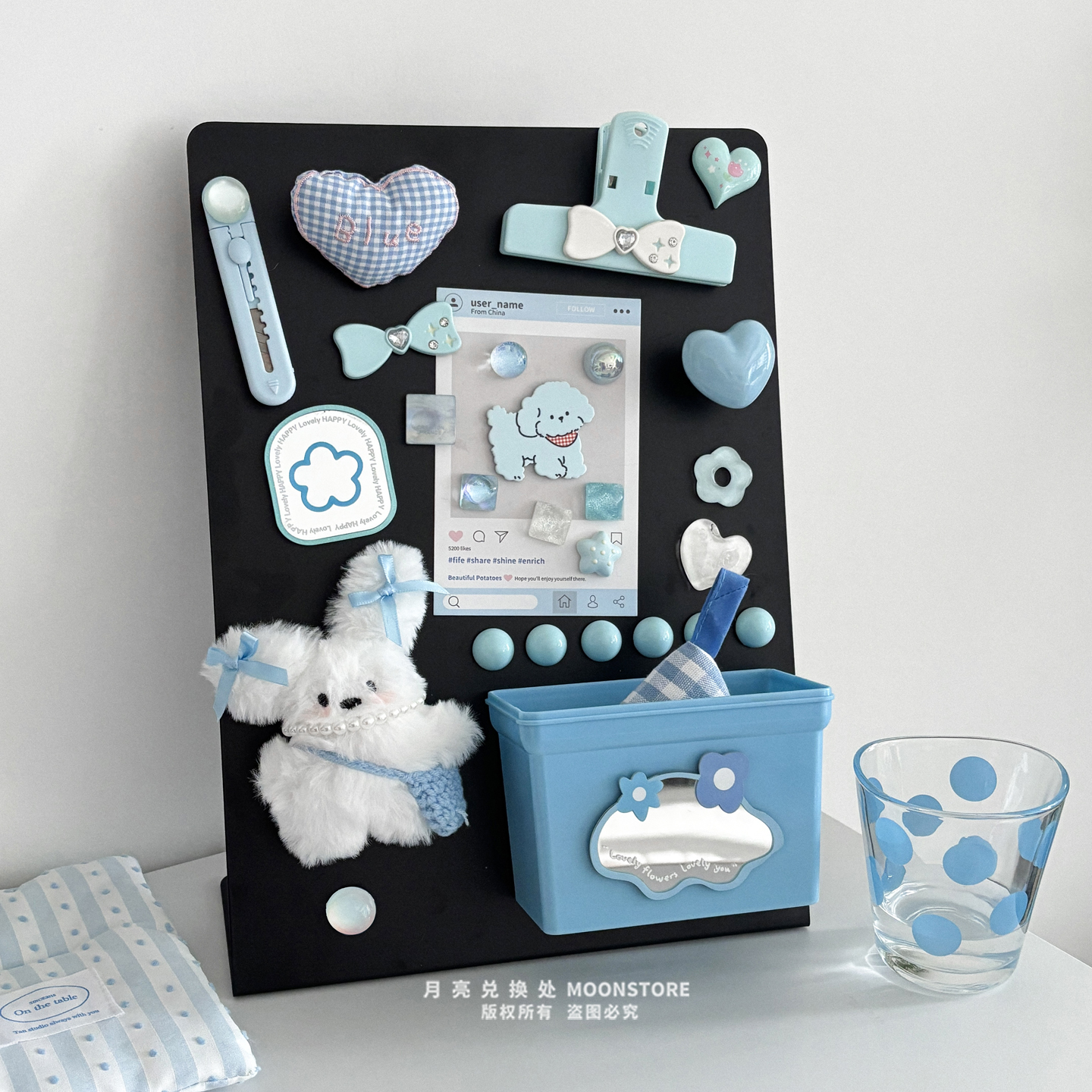 韩国ins蓝色小狗磁吸留言板冰箱