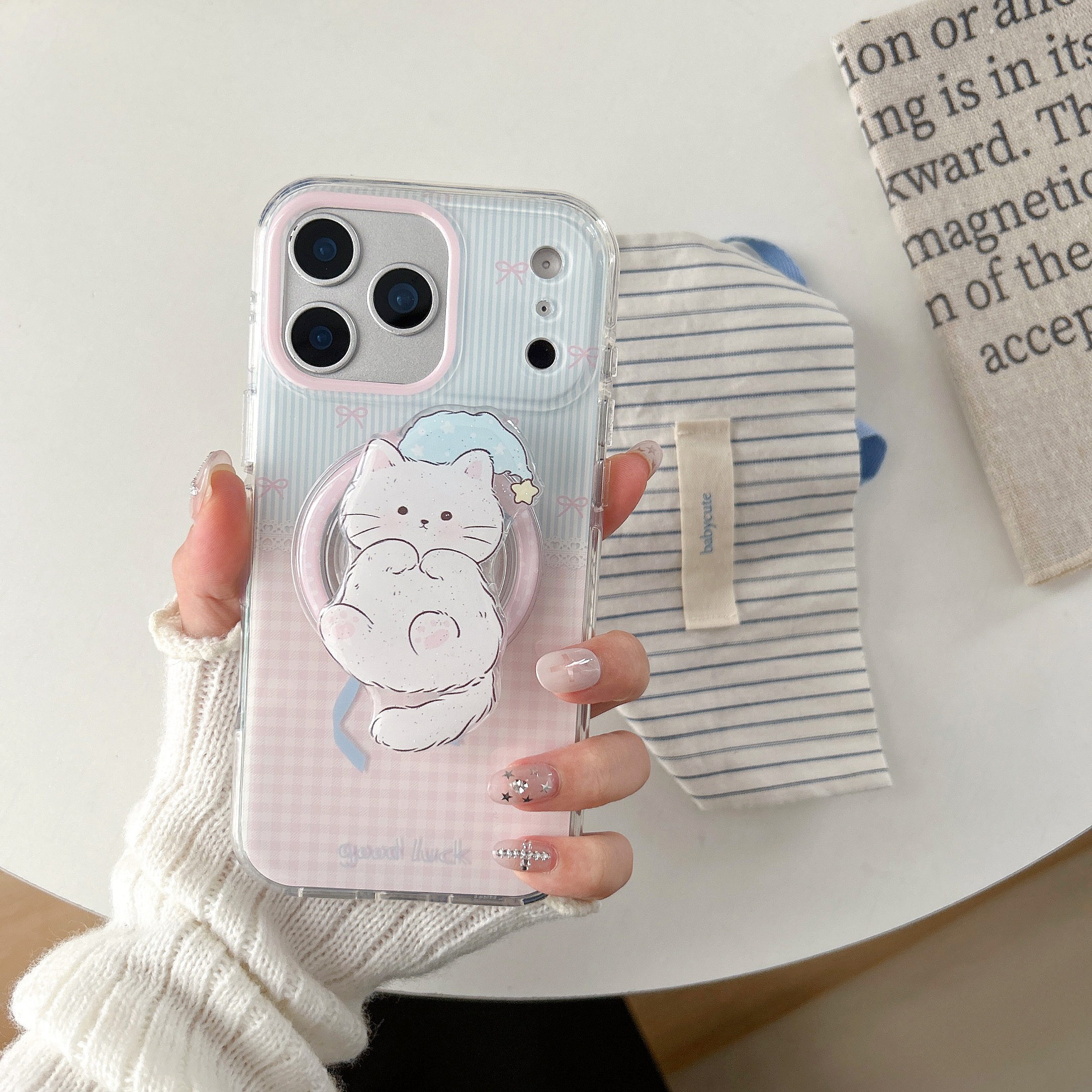 17Pro格子纹星星蝴蝶结猫咪外壳