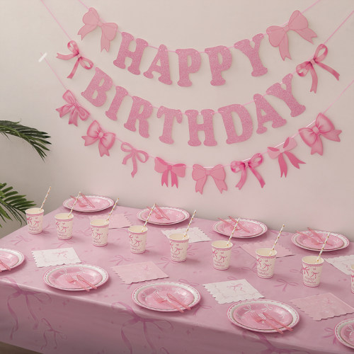 蝴蝶结主题一次性生日餐具套装