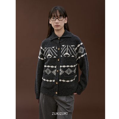 ZUKIZUKI 全羊毛复古费尔岛口袋开衫