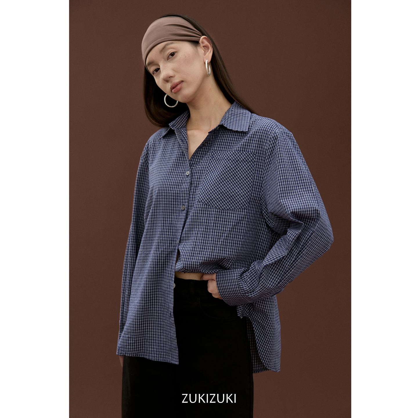 ZUKIZUKI 知识分子风藏青格子衬衣