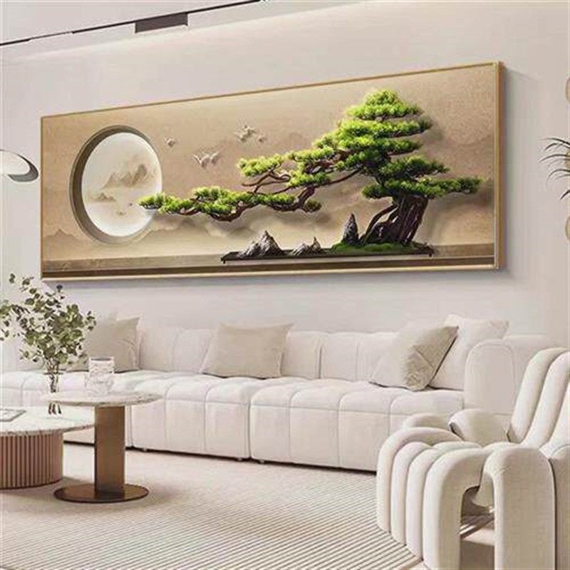 速发画2024新款客厅迎客松砖石画大气山水满钻手工贴画