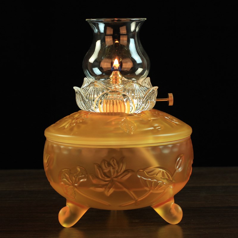 速发供佛灯苏璃莲花油灯 酥调灯防风佛前长明家用琉油灯 油火