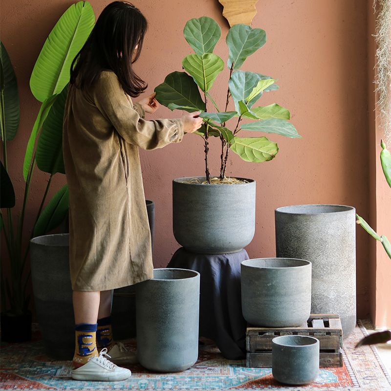 速发户格水泥花盆花别大号组合盆栽落地风外花园器墅客厅台简约
