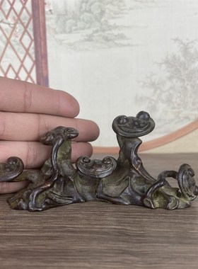 速发件玩复古老铜灵芝如意摆件实心铜雕如意手把古铜笔架茶台茶宠