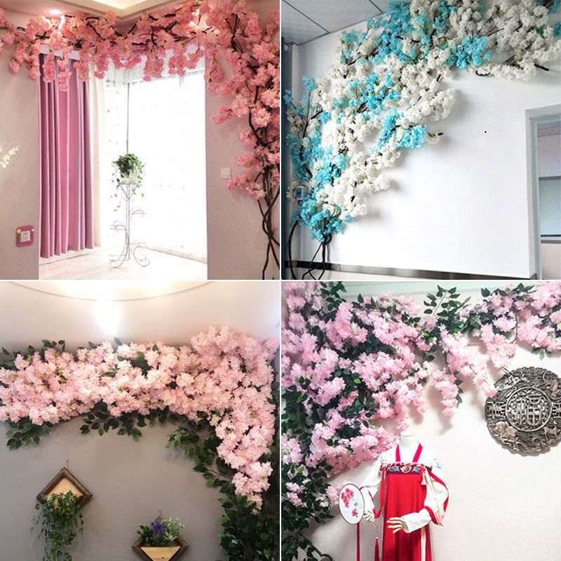 现货速发花墙真树婚庆桃花塑料花绢花台落地装饰客厅吊顶花藤独立
