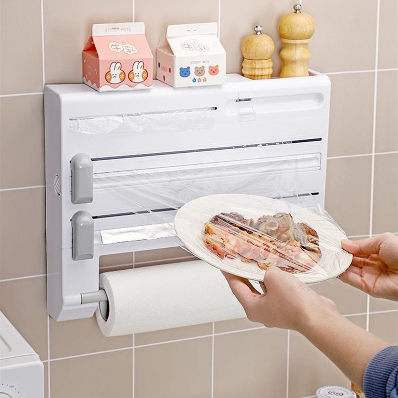速发保鲜膜切割器磁吸冰箱置物架厨房壁挂通用免纳撕纸切割盒收锡