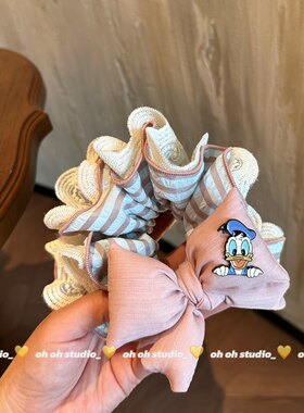 韩系条纹卡通蕾丝大肠发圈蕾丝