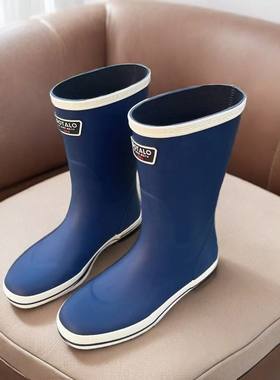 清仓男女士中筒平底甲板外贸橡胶雨鞋蓝色 断码39-43-45 处理