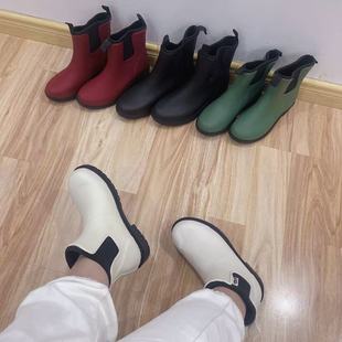 新款女士短靴冬季加绒保暖一体绒棉雨鞋短筒防滑夹棉雨靴雪地靴
