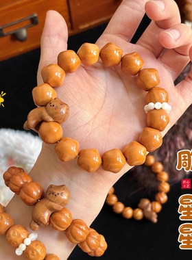 精品雕刻星星猴头手串女款光面单圈核桃文玩桃木猫咪念珠盘玩手链