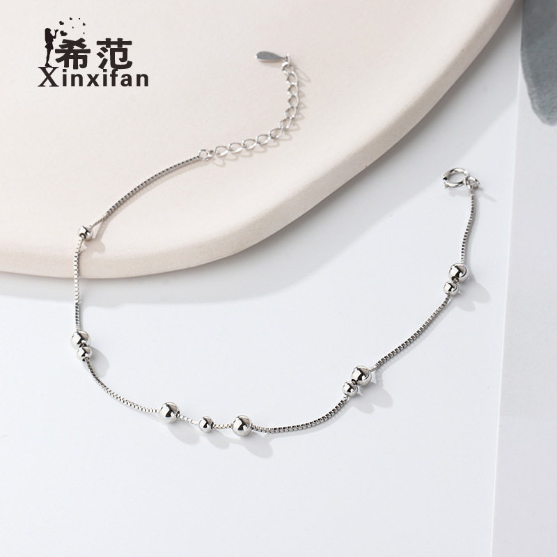 s925纯银个性几何圆珠子女脚链冷淡风高级感简约脚链脚踝送对象
