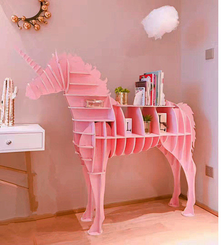 创意独角兽书架书桌边几橱窗装饰客厅展馆落地置物架软装工艺摆件