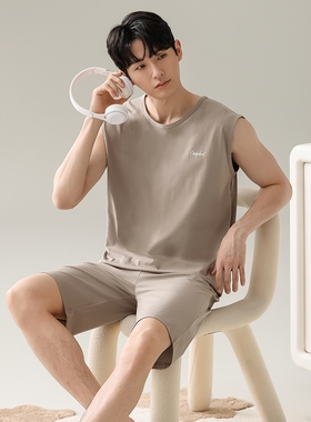 2026年新款莫代尔睡衣男士夏季无袖背心短裤休闲可外穿家居服套装
