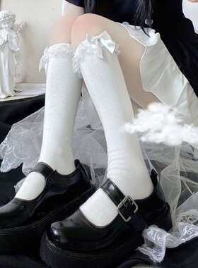 日系黑色蝴蝶结半截女袜lolita花边百搭软妹jk袜