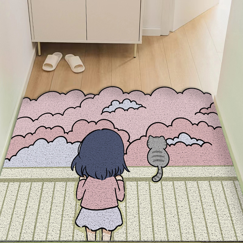 少女心卡通丝圈地垫入户可裁剪