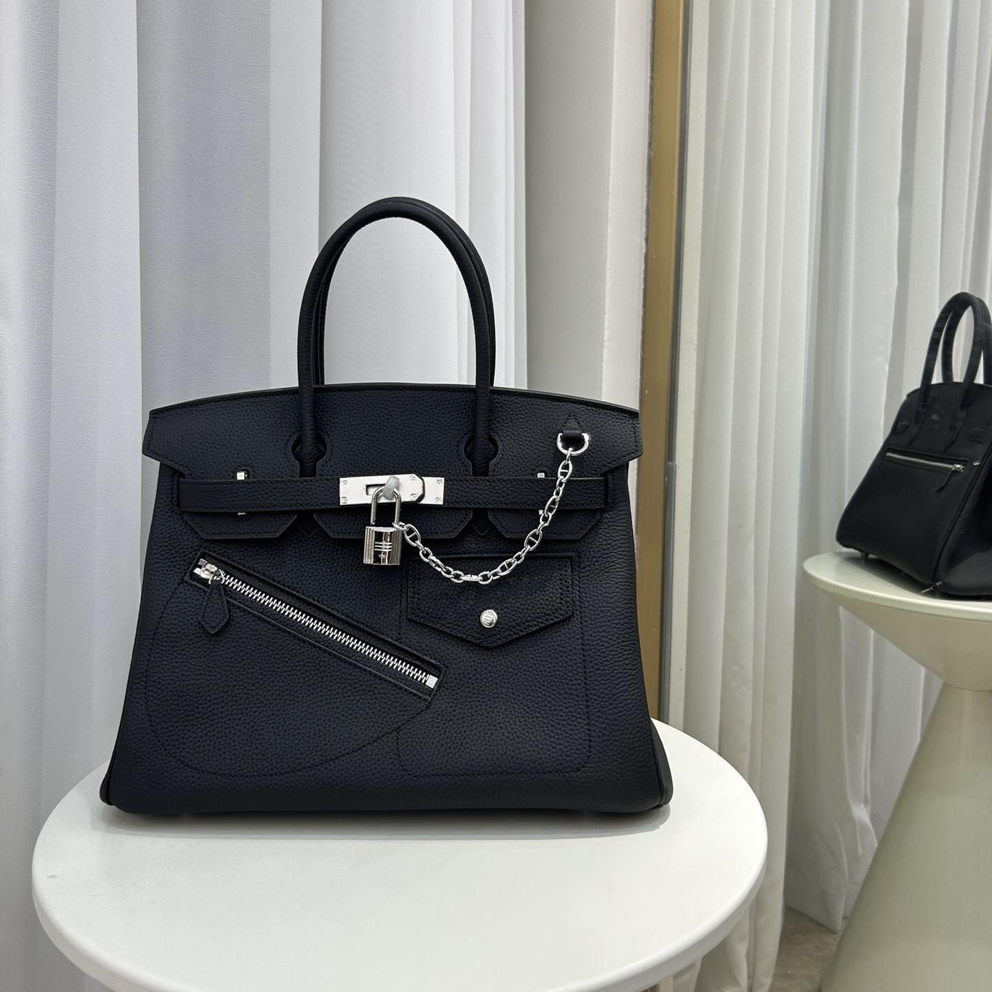 上新空白版大容量birkin rock 骑士夹克黑色牛皮定制女包手提大包