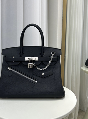 上新空白版大容量birkin rock 骑士夹克黑色牛皮定制女包手提大包