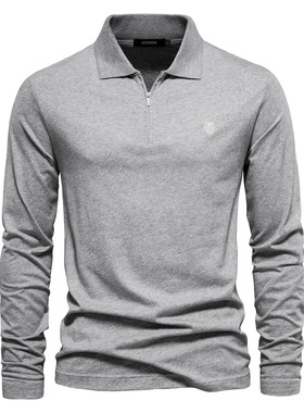 男士休闲纯色拉链翻领上衣casual solidcolor zippered lapel top