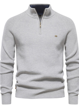 男半拉链毛衣Men half zip solidcolor versatile casual sweater