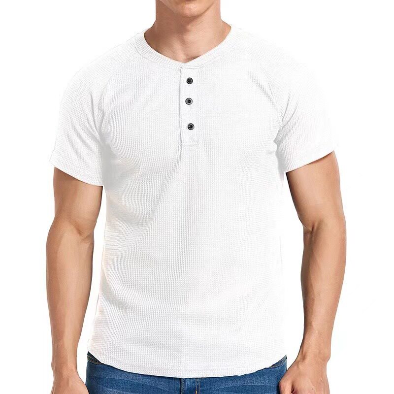 2024 Men's oversized waffle short sleeved T-shirt大码短袖t恤图片