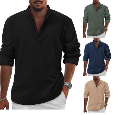 Men's oversized loose solidcolor long sleeve shirt男长袖衬衫