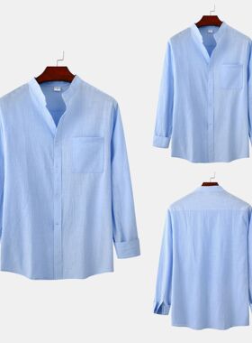 春秋韩版潮流格子蓝色衬衫Trendy plaid blue long sleeved shirt