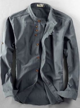 Men's Chinese style thin standing collar shirt男士中国风衬衫