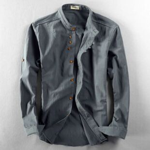 Men's Chinese style thin standing collar shirt男士中国风衬衫