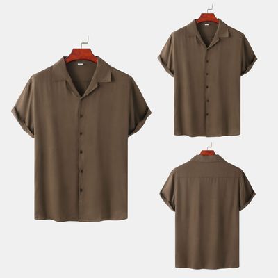 男士纯色短袖衬衣翻领休闲百搭