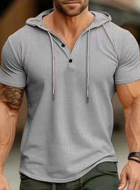 2024 Summer Men's Casual Short sleeved Hoodies男士短袖连帽衫