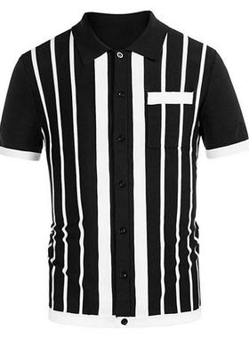 2023夏季男士黑色条纹短袖休闲潮流商务polo衫 Black stripe tops