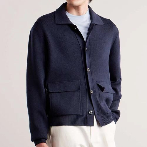 Men's casual patch pocket knitted cardigan男休闲贴袋针织开衫