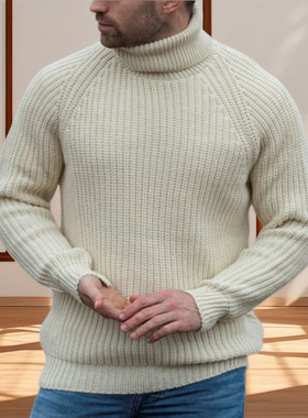 Men's high neck loose long sleeved pullover sweater 高领毛衣