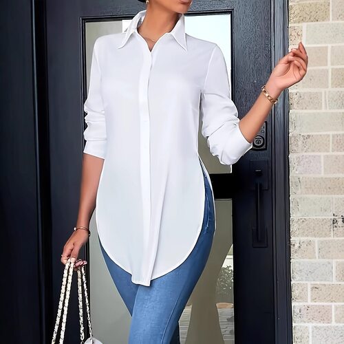 Women simple irregular long sleeved shirt简约不规则长袖衬衫