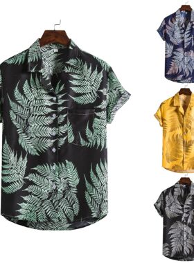 西装领印花休闲夏威夷沙滩短袖衬衫 Fashion short sleeved shirt