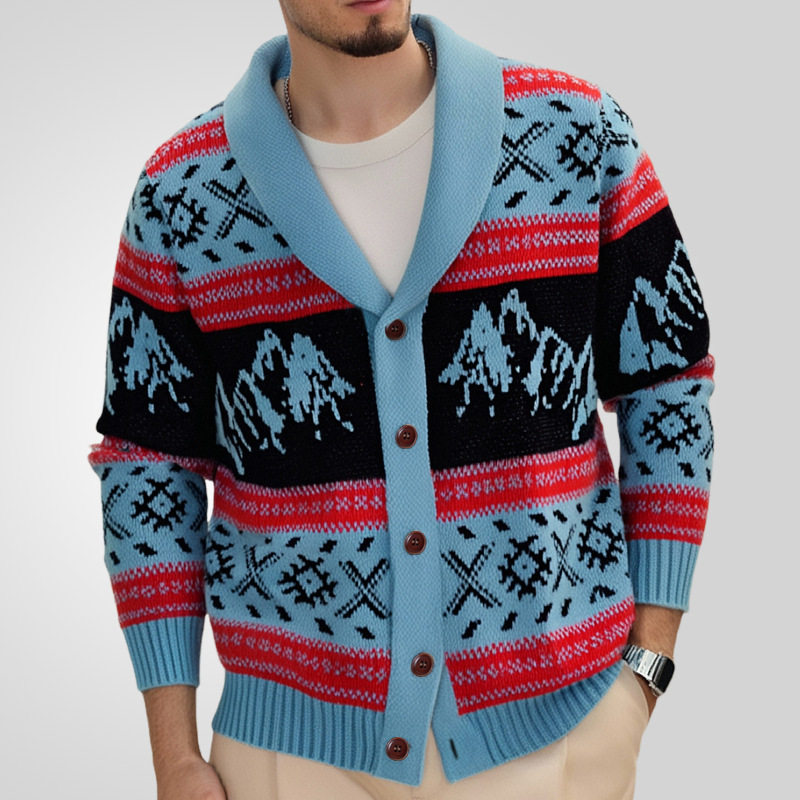 Men autumn vintage jacquard knitted jacket男复古提花针织外套
