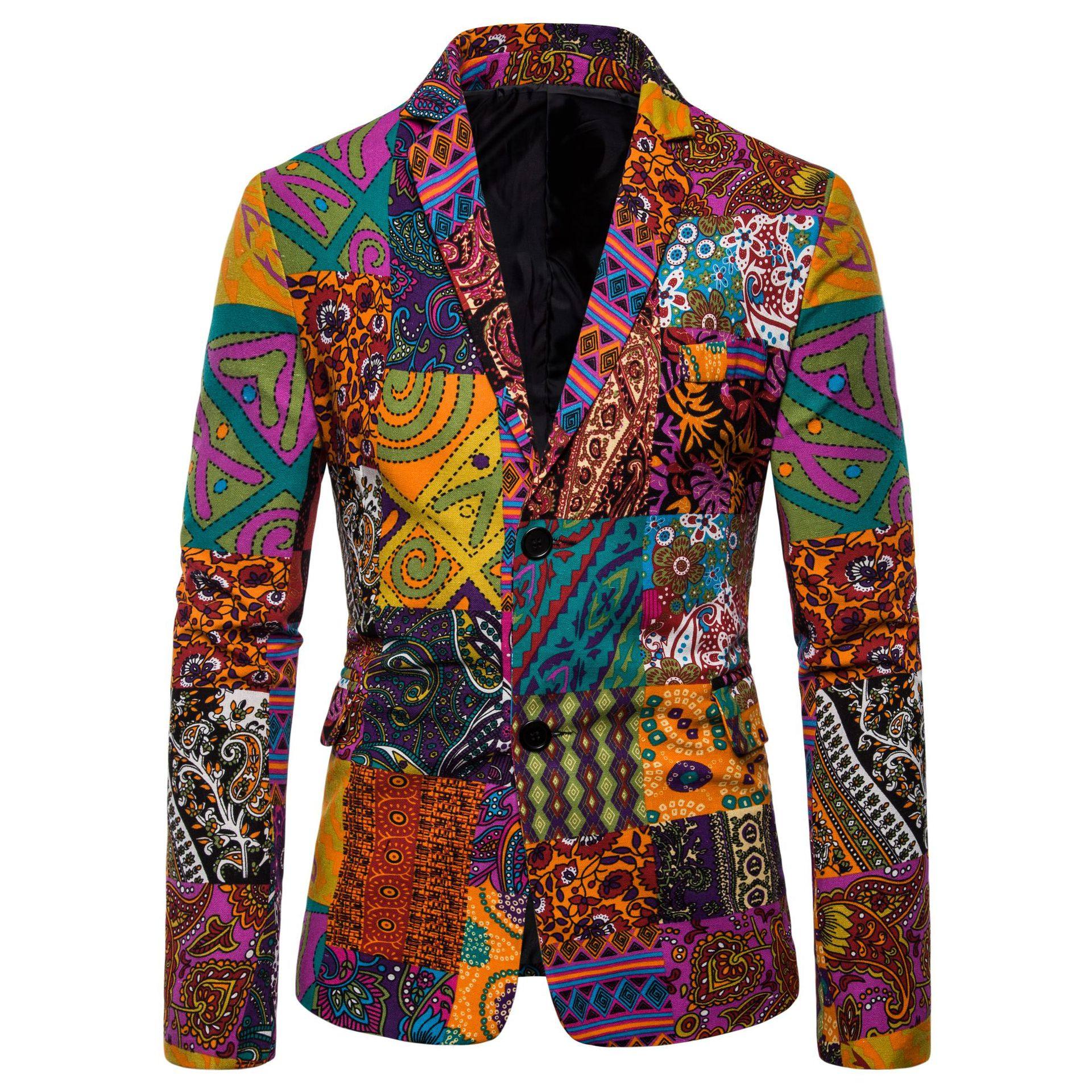 民族风印花男大码排扣西装外套Ethnic style printed suit jacket,男装,衬衫,淘宝优惠券,粉丝福利购,淘宝优惠卷