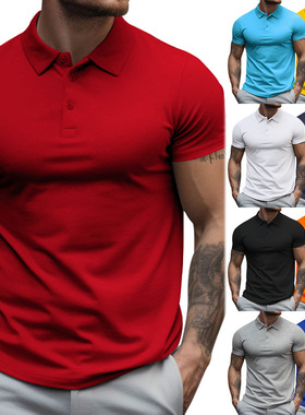 夏季男士翻领短袖大宽松有领纯色t恤Men's short sleeved T-shirt